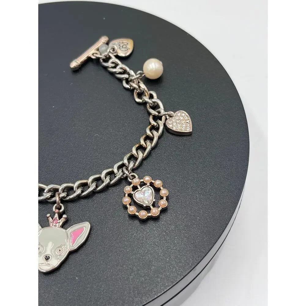 Betsey Johnson Love Me Chihuahua Dog Bone Heart Charm Bracelet Rare Rose Gold‎